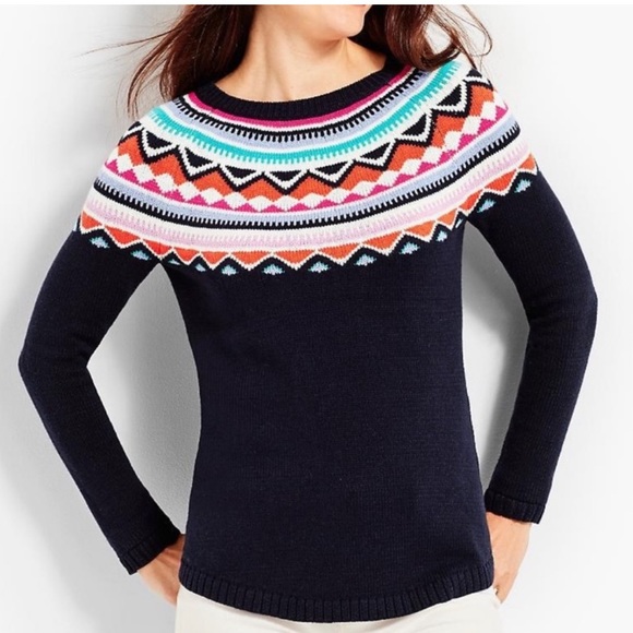 Talbots Sweaters - Talbots Multicolor Patterned Fairisle Crew Neck Sweater medium cotton